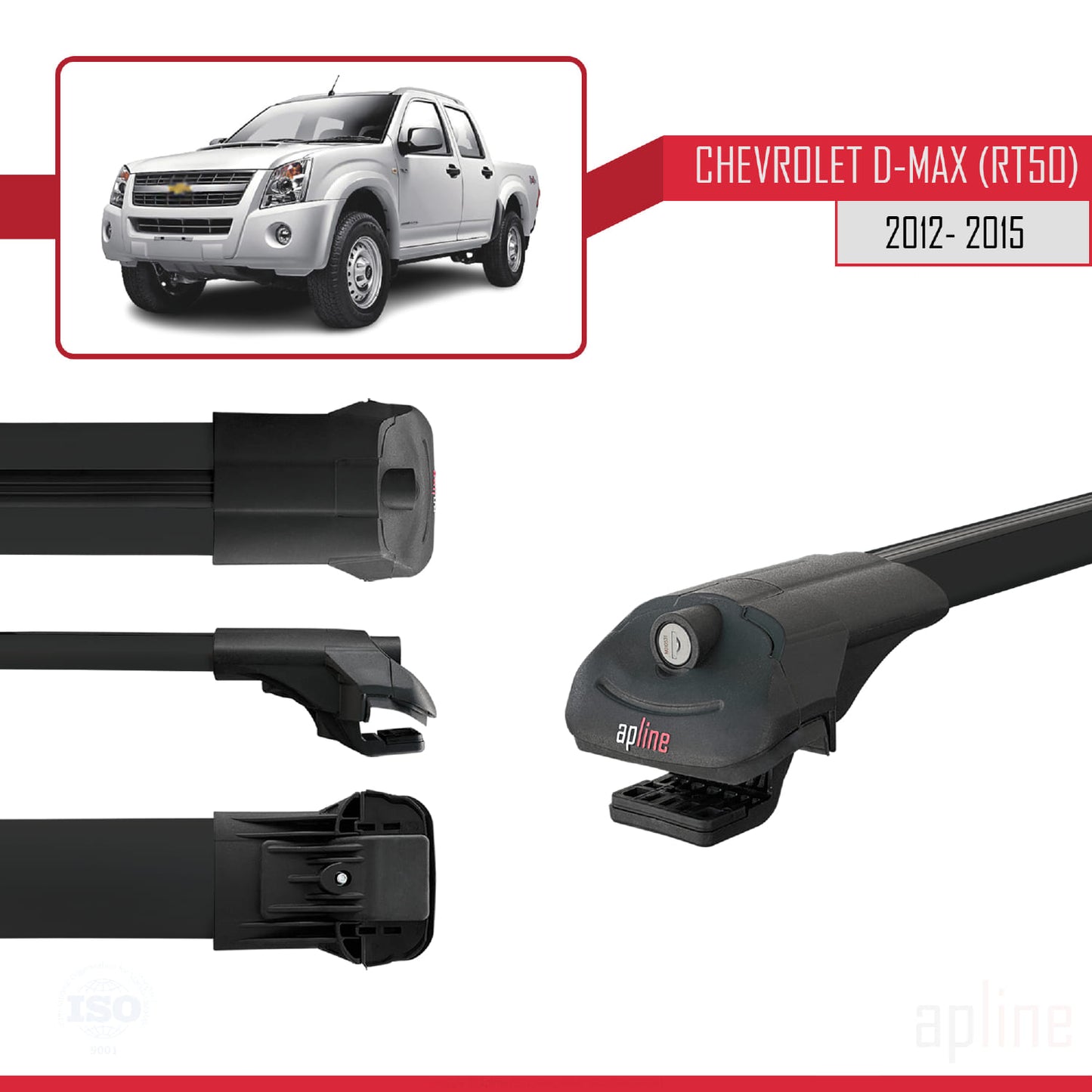 Compatible avec Chevrolet D-Max (RT50) 2012-2015 ACE-1 Barres de Toit Railing Porte-Bagages de Voiture Noir Aluminium 2 Barres