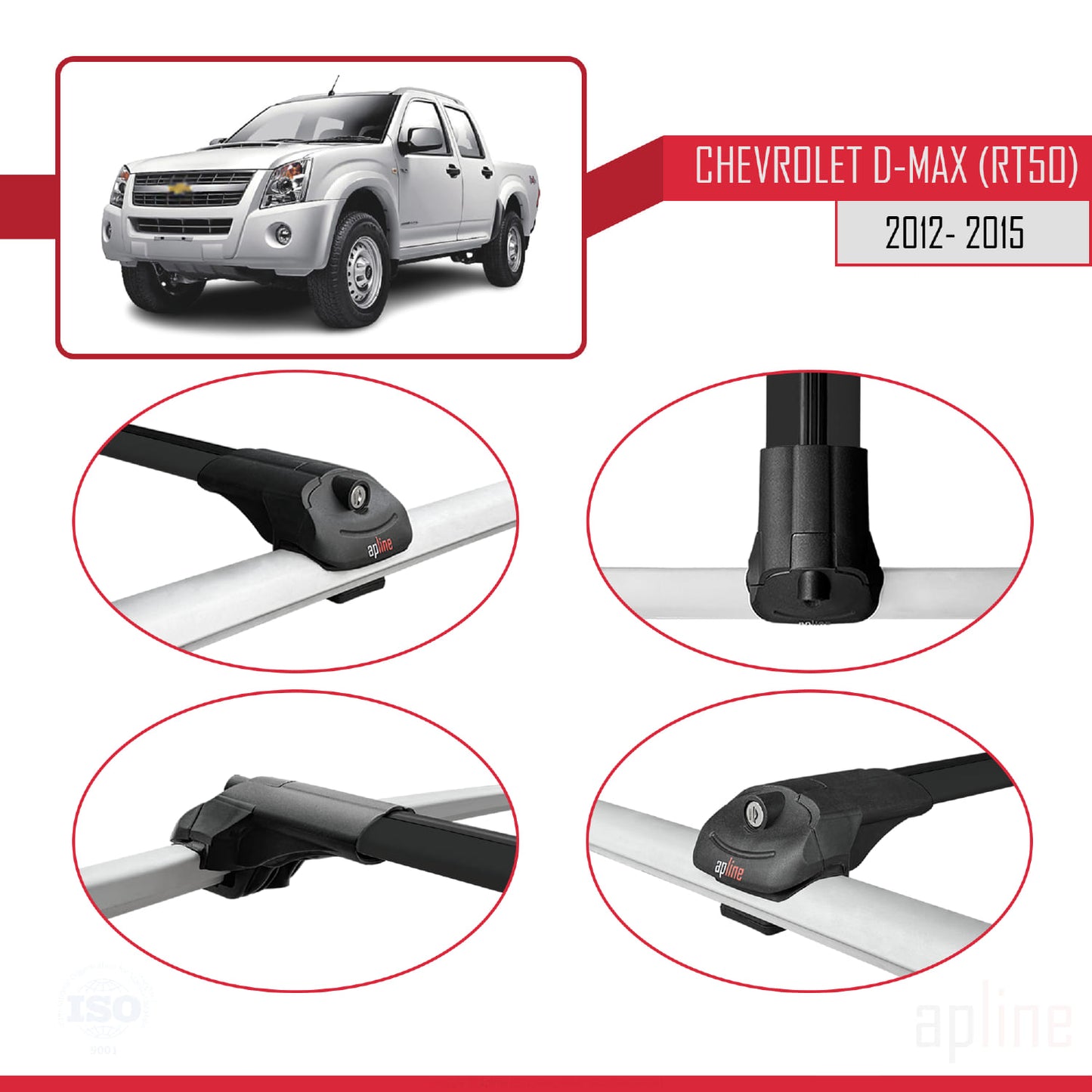 Compatible avec Chevrolet D-Max (RT50) 2012-2015 ACE-1 Barres de Toit Railing Porte-Bagages de Voiture Noir Aluminium 2 Barres