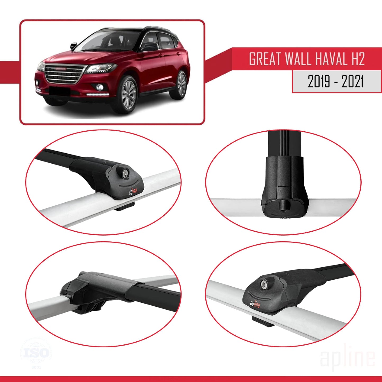 Compatible con Great Wall Haval H2 2019-2021 ACE-1 Barras de Techo Auto Portaequipajes Barras Transversales Negro Aluminio 3 Barras