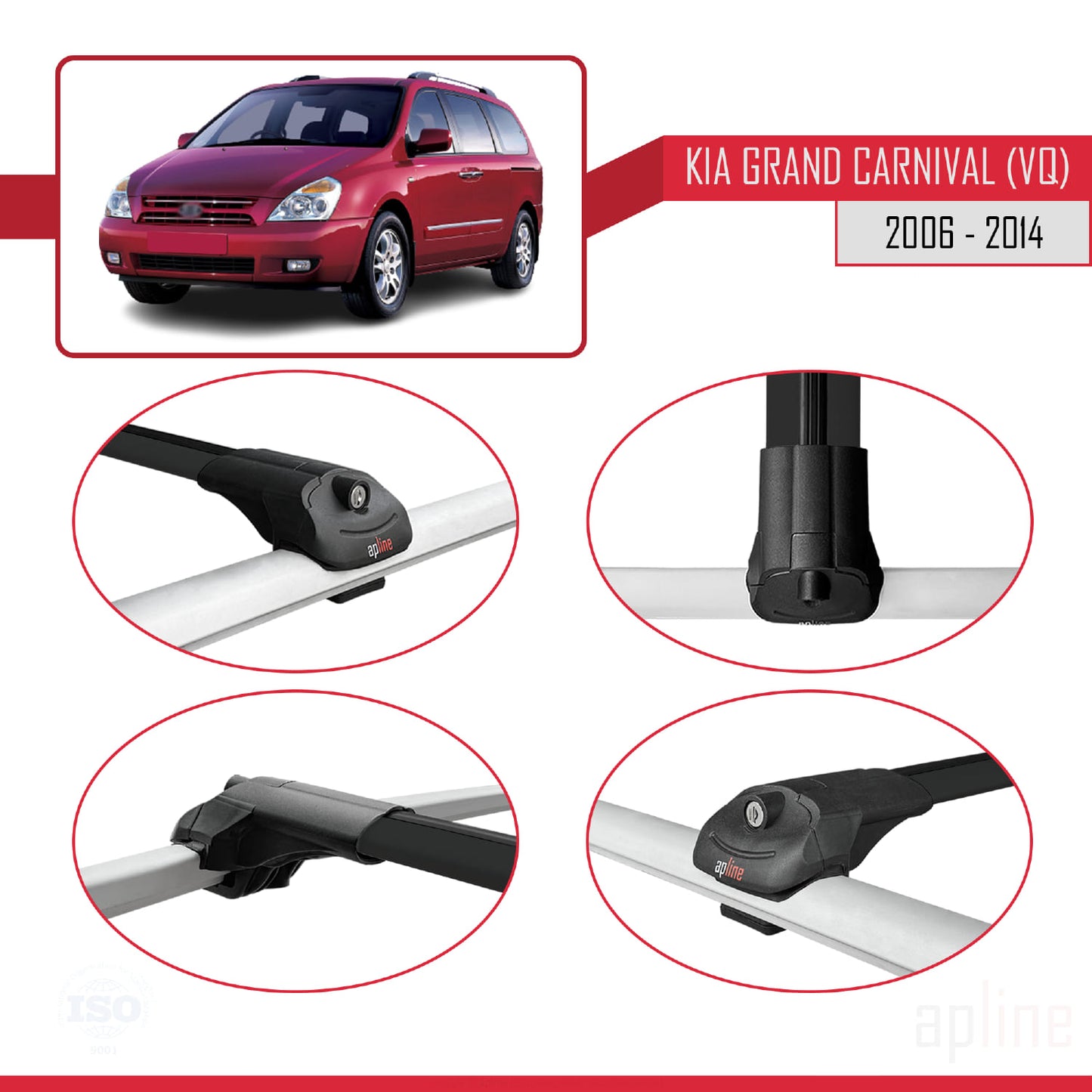 Compatible avec Kia Grand Carnival 2 (VQ) 2006-2014 ACE-1 Barres de Toit Railing Porte-Bagages de Voiture Noir Aluminium 2 Barres