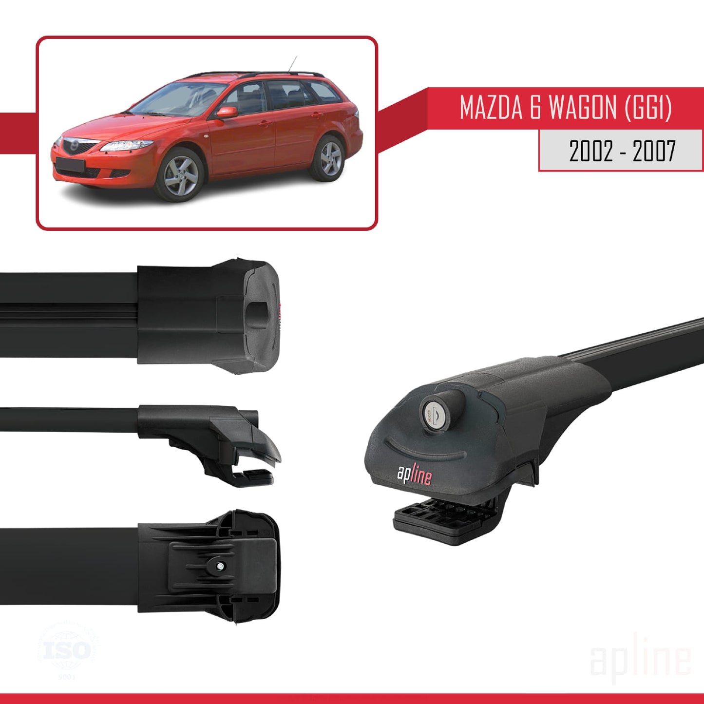 Compatibile con Mazda 6 I (GG1) 2002-2007 ACE-1 Barre Tetto Portapacchi Auto Barre Portatutto Nero Alluminio 2 Barre