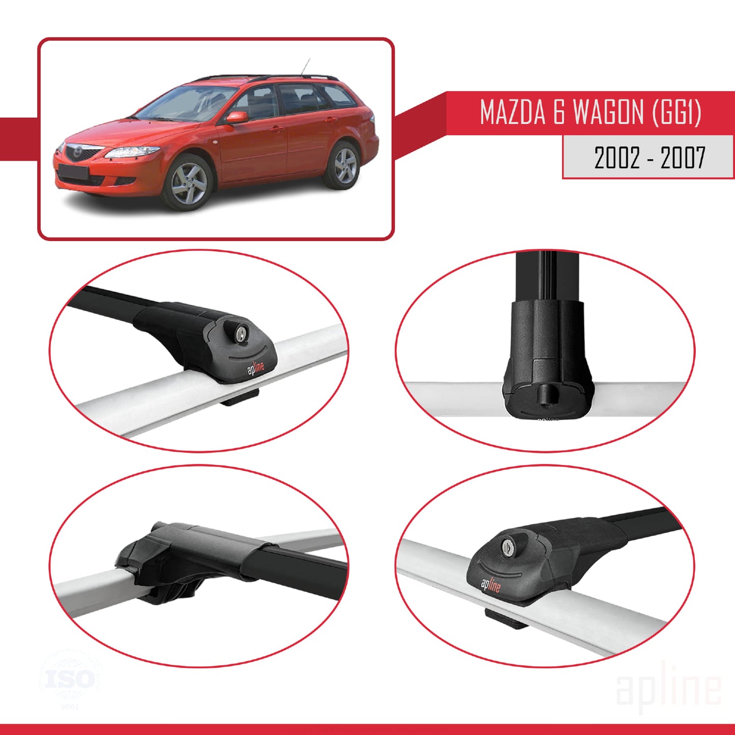 Compatibile con Mazda 6 I (GG1) 2002-2007 ACE-1 Barre Tetto Portapacchi Auto Barre Portatutto Nero Alluminio 2 Barre