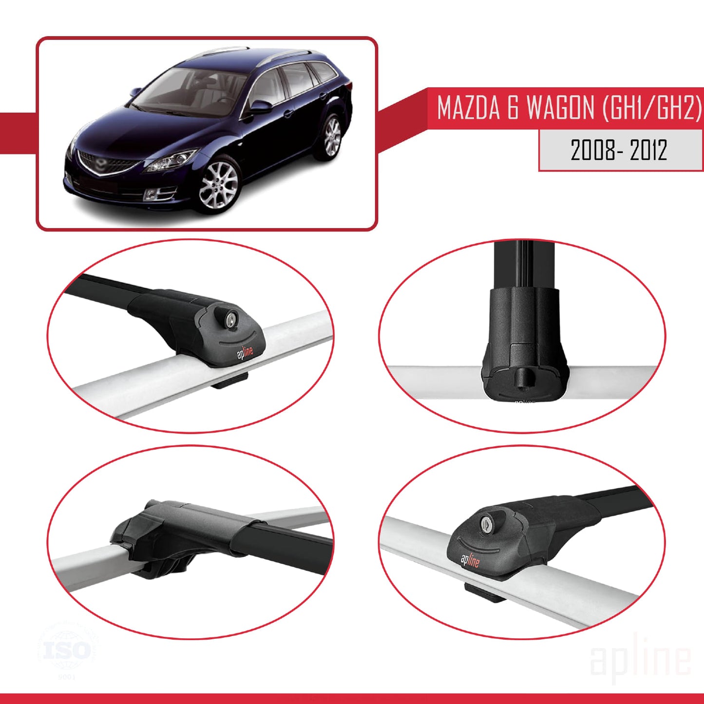 Compatibile con Mazda 6 II (GZ) Wagon 2008-2012 ACE-1 Barre Tetto Portapacchi Auto Barre Portatutto Nero Alluminio 2 Barre