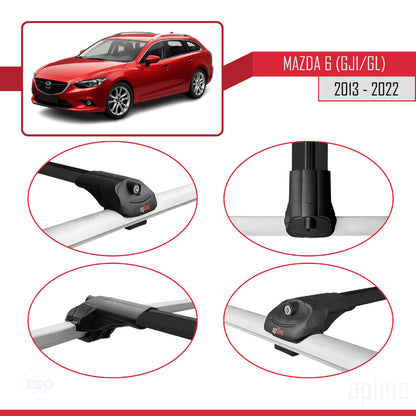 Compatible avec Mazda 6 III (GJ1/GL) 2013-2022 ACE-1 Barres de Toit Railing Porte-Bagages de Voiture Noir Aluminium 3 Barres