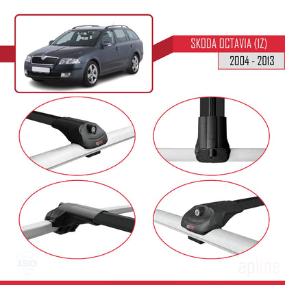 Kompatibel mit Skoda Octavia 2 (1Z) 2004-2013 ACE-1 Relingträger Dachträger Auto Gepäckträger Schwarz Aluminium 2 Stangen