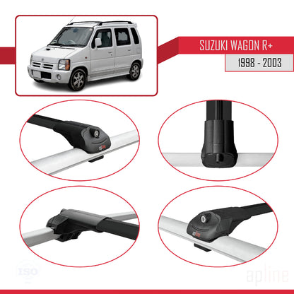Compatible con Suzuki Wagon R+ 1998-2003 ACE-1 Barras de Techo Auto Portaequipajes Barras Transversales Negro Aluminio 2 Barras