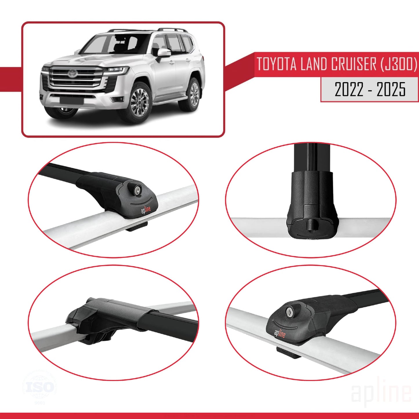 Compatibile con Toyota Land Cruiser (J300) 2022-2025 ACE-1 Barre Tetto Portapacchi Auto Barre Portatutto Nero Alluminio 2 Barre
