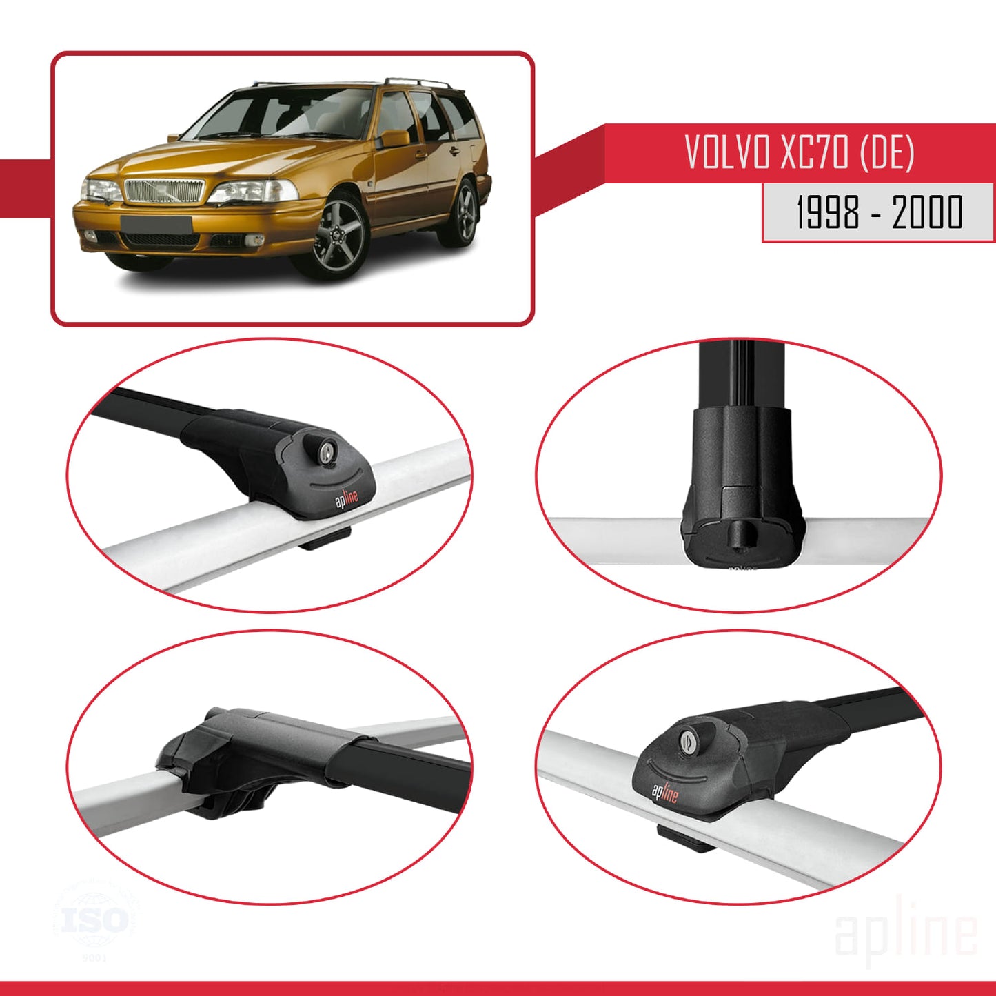 Kompatibel mit Volvo XC70 1998-2000 ACE-1 Relingträger Dachträger Auto Gepäckträger Schwarz Aluminium 3 Stangen