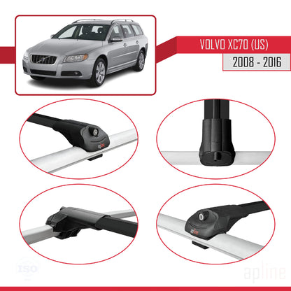 ACE-1 Dakdrager bagagedrager compatibel met Volvo XC70 II (P24) 2008-2016 Spoorstaven Zwart Aluminium 3 Staven