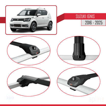 Kompatibel mit Suzuki Ignıs 2016-2025 ACE-1 Relingträger Dachträger Auto Gepäckträger Schwarz Aluminium 3 Stangen