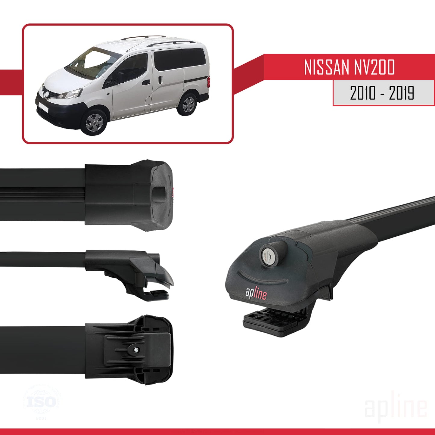 Kompatibel mit Nissan NV200 (M20) 2010-2019 ACE-1 Relingträger Dachträger Auto Gepäckträger Schwarz Aluminium 4 Stangen