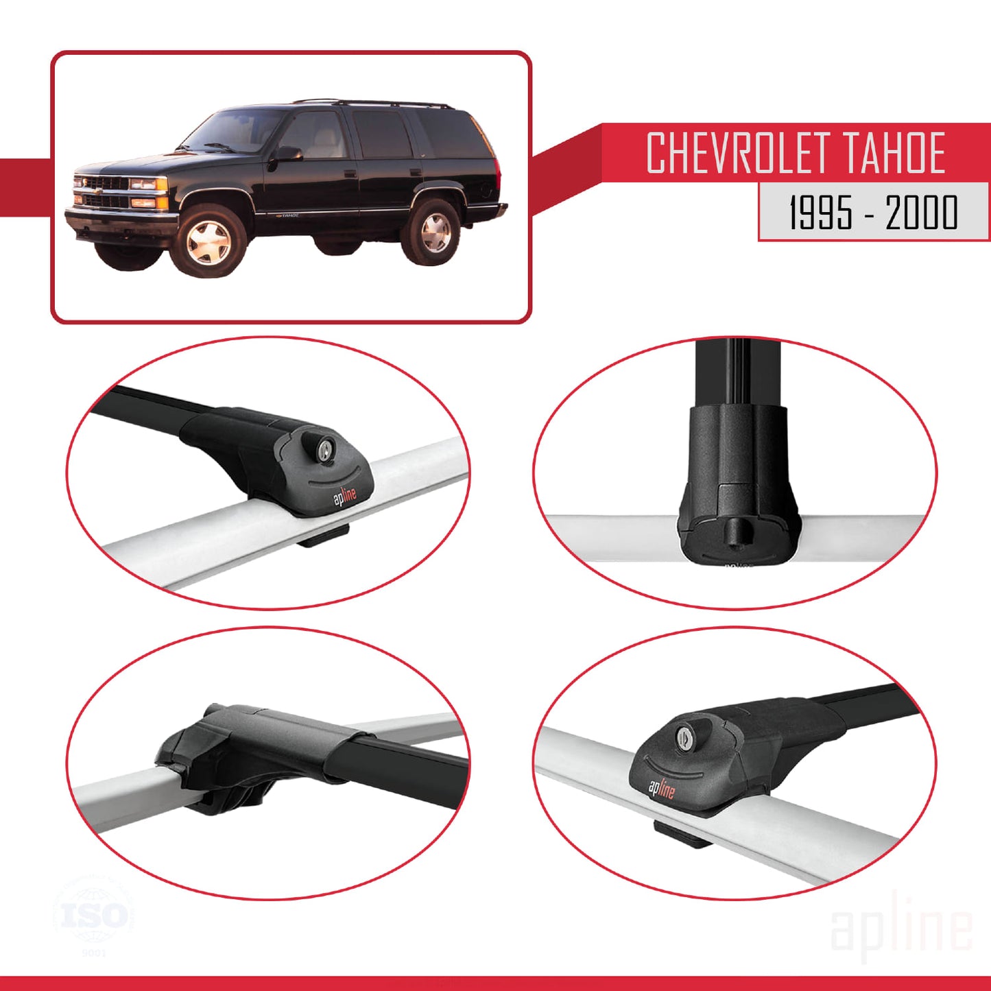 Compatible avec Chevrolet Tahoe 1995-2000 ACE-1 Barres de Toit Railing Porte-Bagages de Voiture Noir Aluminium 3 Barres