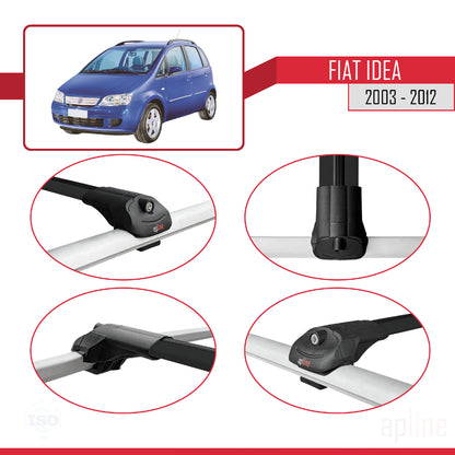 Compatible avec Fiat Idea 2003-2012 ACE-1 Barres de Toit Railing Porte-Bagages de Voiture Noir Aluminium 3 Barres