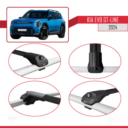 Compatible avec KIA EV9 GT-LINE 2024-2025 ACE-1 Barres de Toit Railing Porte-Bagages de Voiture Noir Aluminium 3 Barres