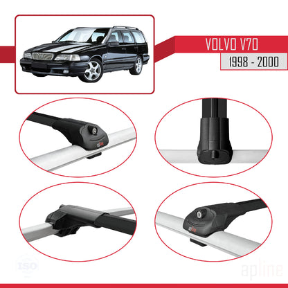 Compatible avec Volvo V70 1998-2000 ACE-1 Barres de Toit Railing Porte-Bagages de Voiture Noir Aluminium 2 Barres