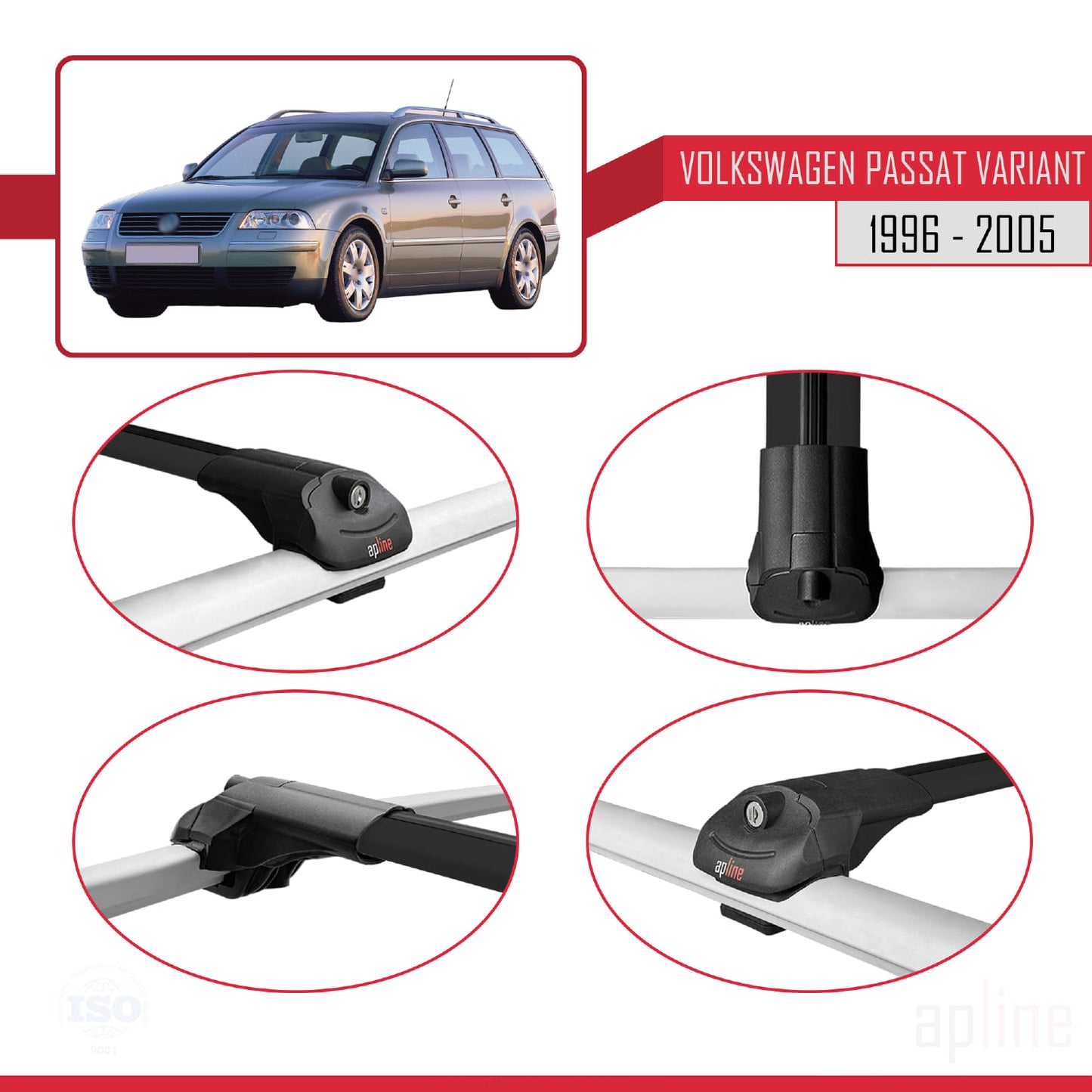 Compatible avec VW Passat B5 Variant 1996-2005 ACE-1 Barres de Toit Railing Porte-Bagages de Voiture Noir Aluminium 2 Barres