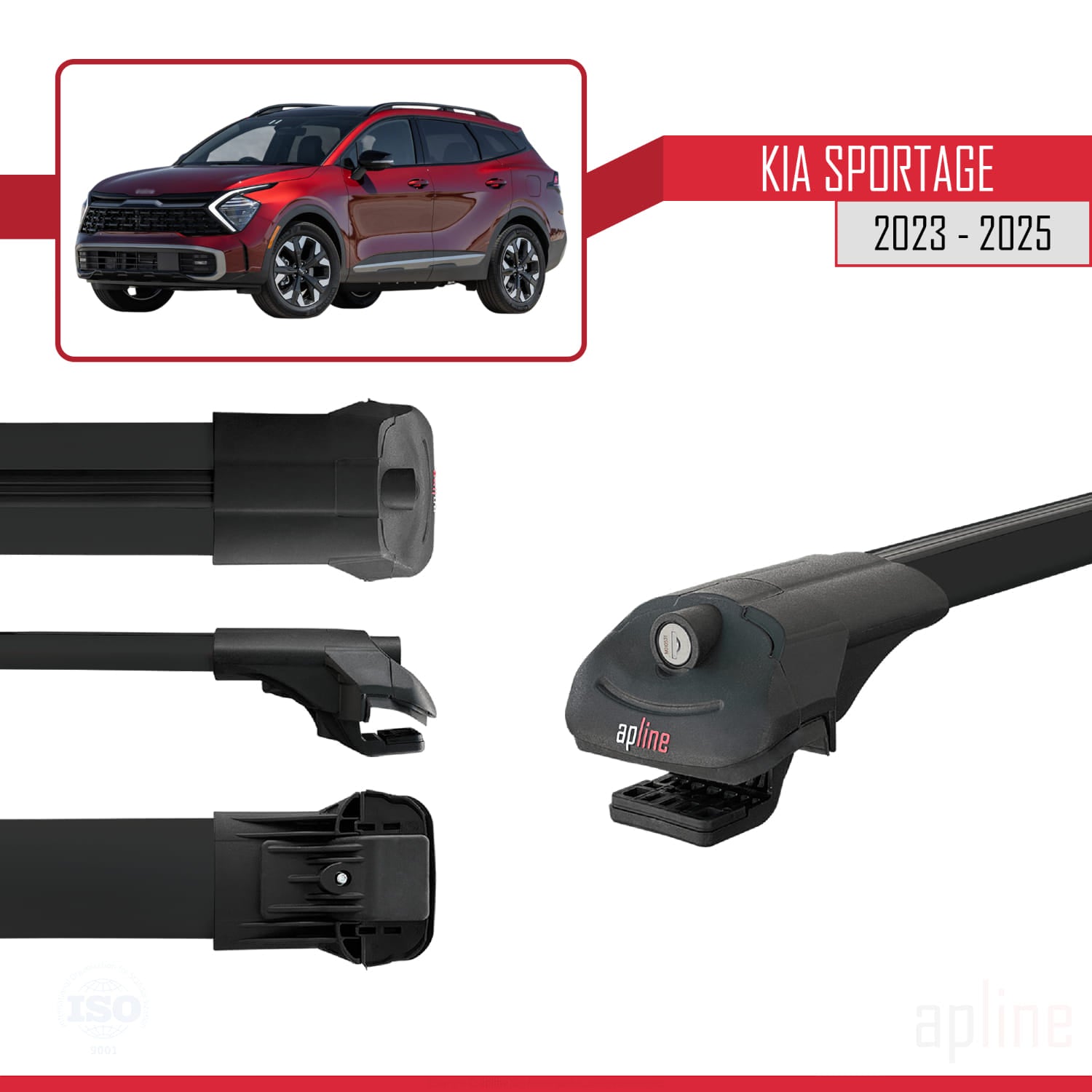Compatible avec Kia Sportage 2023-2025 ACE-1 Barres de Toit Railing Porte-Bagages de Voiture Noir Aluminium 3 Barres