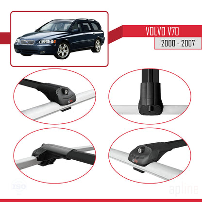 Compatible avec Volvo V70 2000-2007 ACE-1 Barres de Toit Railing Porte-Bagages de Voiture Noir Aluminium 3 Barres