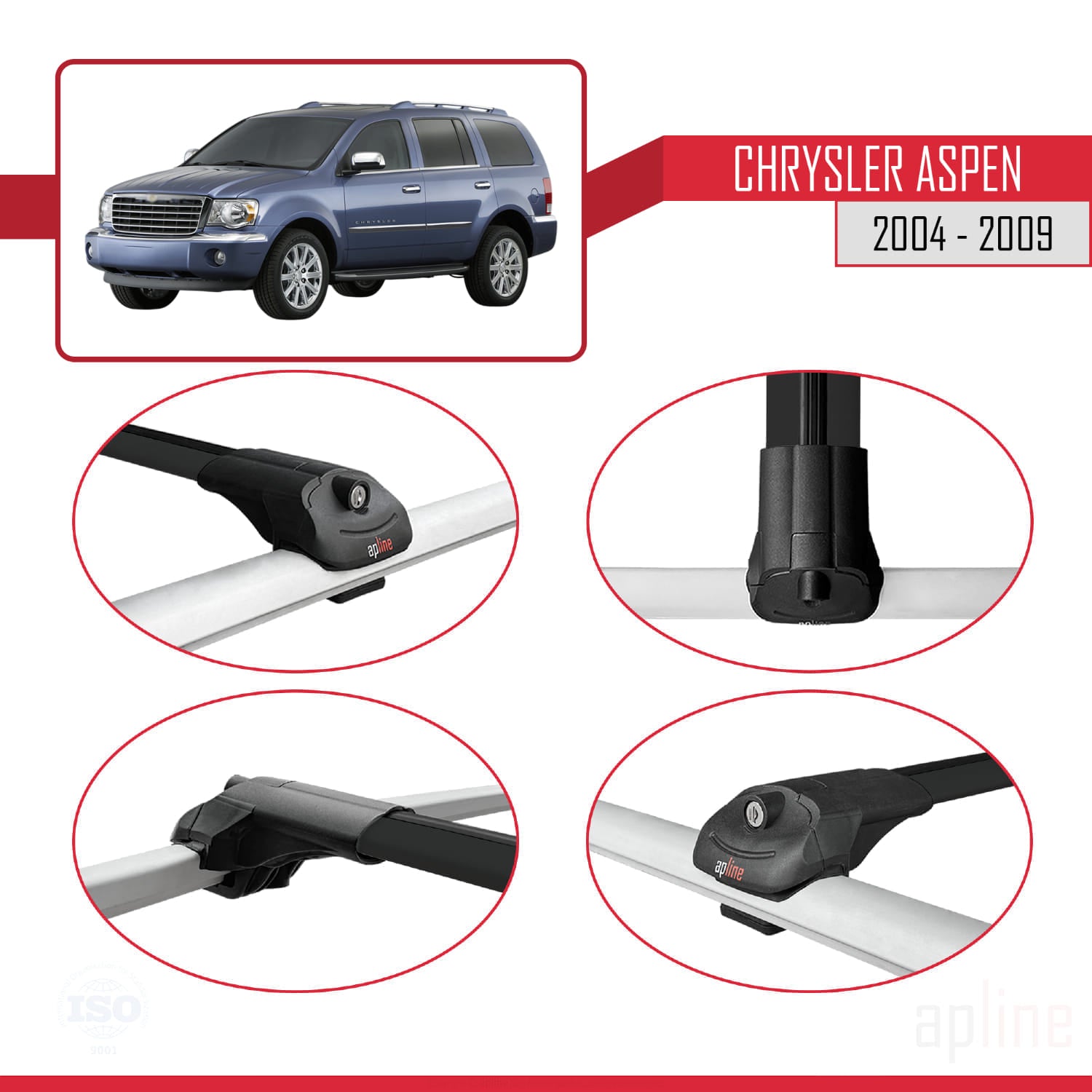 Compatible avec Chrysler Aspen 2004-2009 ACE-1 Barres de Toit Railing Porte-Bagages de Voiture Noir Aluminium 2 Barres