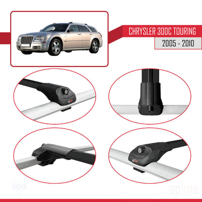 Compatible avec Chrysler 300C Touring 2005-2010 ACE-1 Barres de Toit Railing Porte-Bagages de Voiture Noir Aluminium 2 Barres