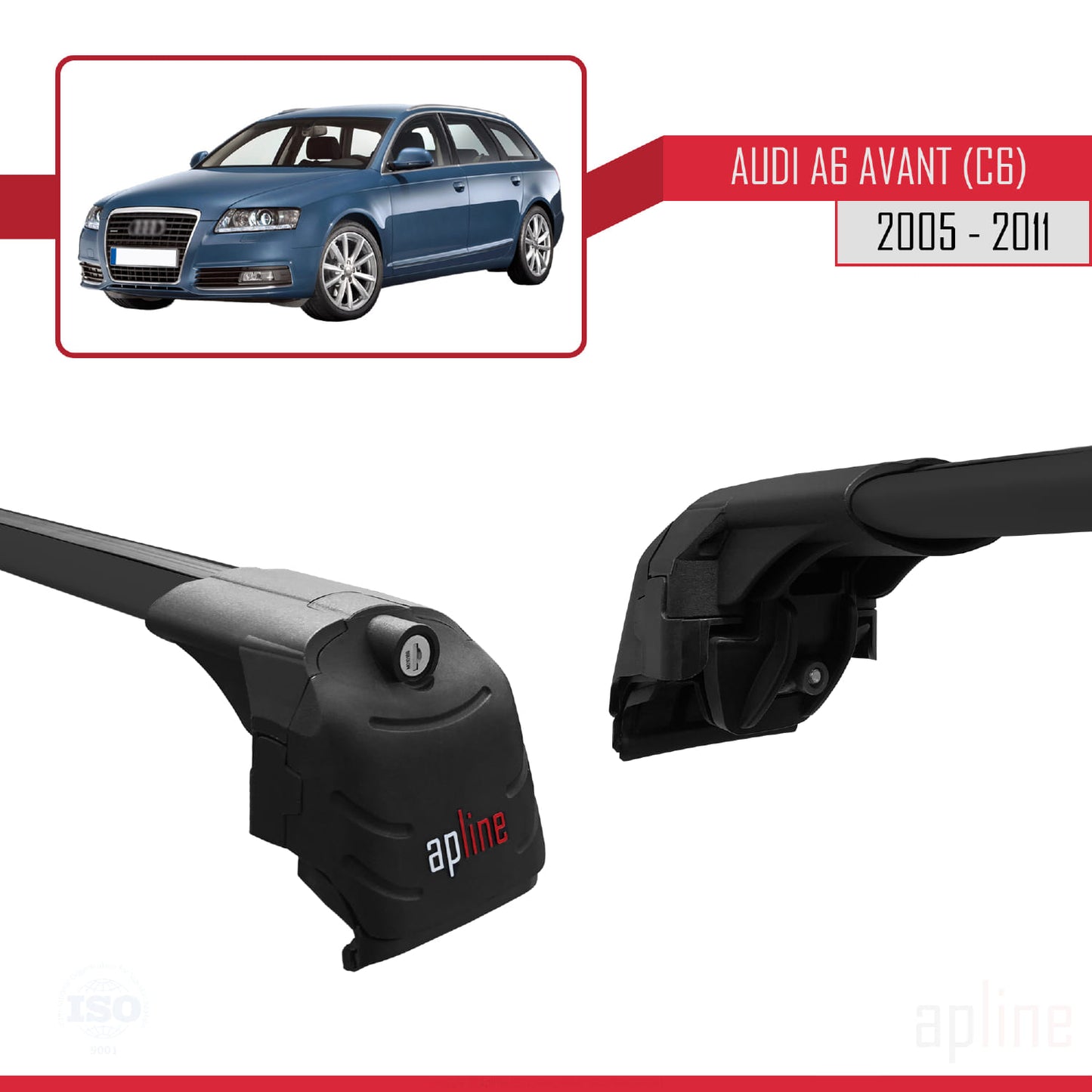 Compatible avec A6 (C6) Avant 2005-2011 ACE-2 Barres de Toit Railing Porte-Bagages de Voiture Noir Aluminium 2 Barres