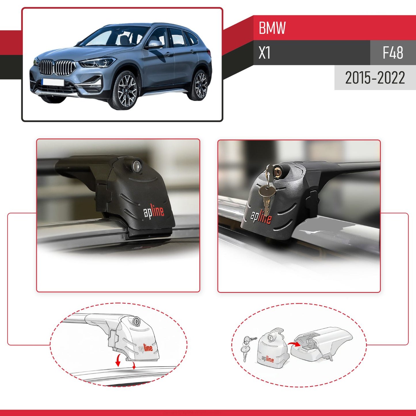 Compatibile con BMW X1 (F48) 2016-2022 ACE-2 Barre Tetto Portapacchi Auto Barre Portatutto Nero Alluminio 2 Barre