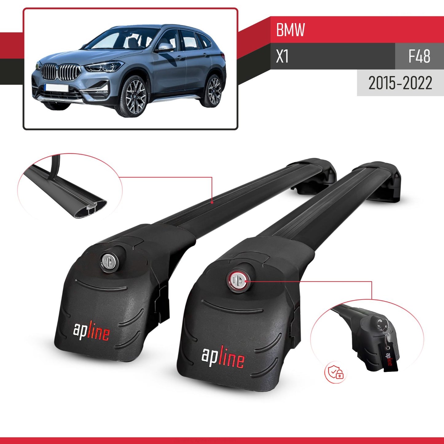 Compatibile con BMW X1 (F48) 2016-2022 ACE-2 Barre Tetto Portapacchi Auto Barre Portatutto Nero Alluminio 2 Barre