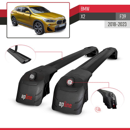 Compatible avec BMW X2 (F39) 2018-2023 ACE-2 modèle Barres de Toit Railing Porte-Bagages de Voiture Noir Aluminium Barres