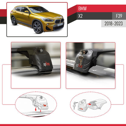 Compatible avec BMW X2 (F39) 2018-2023 ACE-2 modèle Barres de Toit Railing Porte-Bagages de Voiture Noir Aluminium Barres