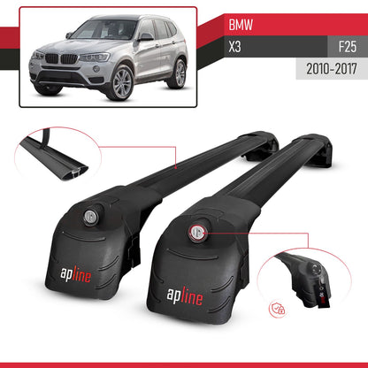 Compatible avec BMW X3 (F25) 2010-2017 ACE-2 modèle Barres de Toit Railing Porte-Bagages de Voiture Noir Aluminium Barres