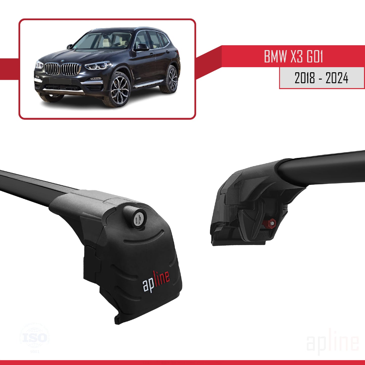 ACE-2 Dakdrager bagagedrager compatibel met BMW X3 (G01) 2018-2024 Spoorstaven Zwart Aluminium 2 Staven
