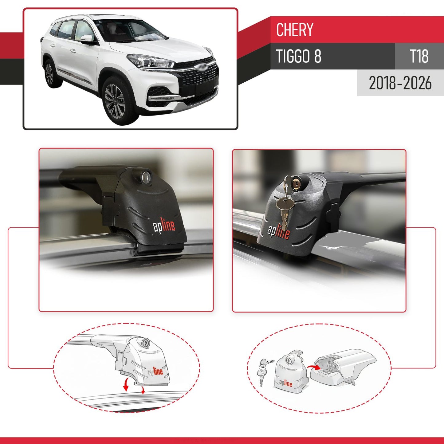 Kompatibel mit Chery Tiggo 8 2018-2024 ACE-2 Relingträger Dachträger Auto Gepäckträger Schwarz Aluminium 2 Stangen