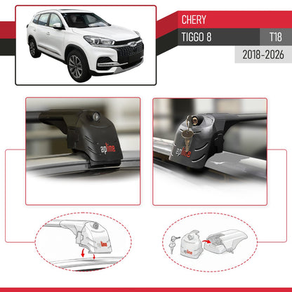 Kompatibel mit Chery Tiggo 8 2018-2024 ACE-2 Relingträger Dachträger Auto Gepäckträger Schwarz Aluminium 2 Stangen