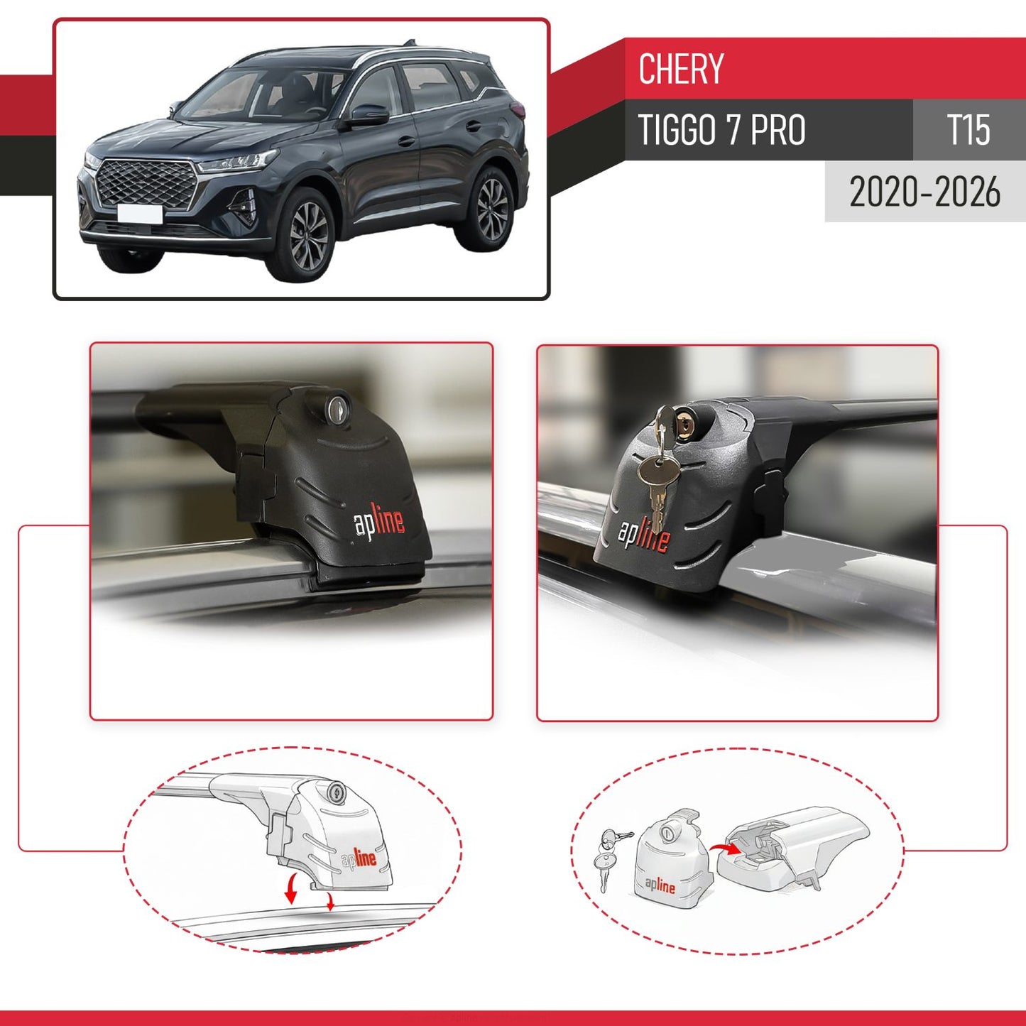Compatible avec Chery Tiggo 7 (T15) Pro 2020-2026 ACE-2 modèle Barres de Toit Railing Porte-Bagages de Voiture Noir Aluminium Barres