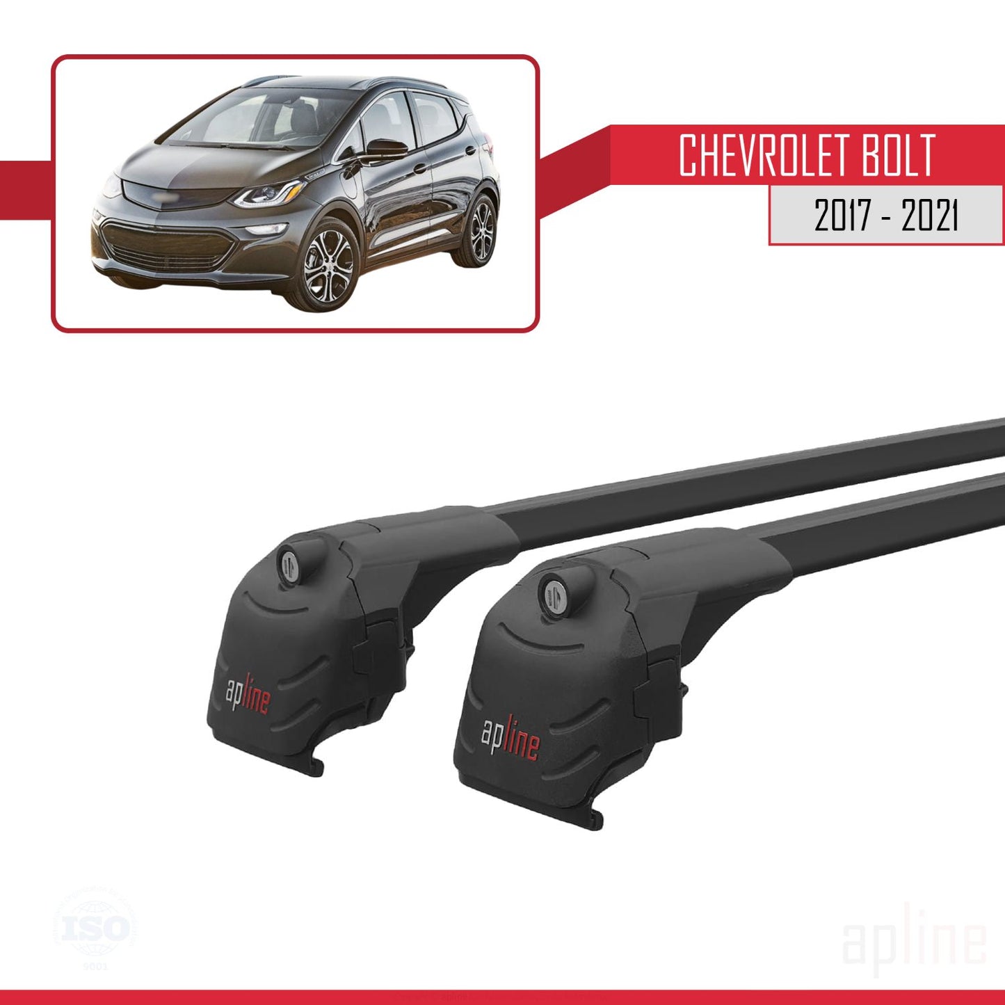 Compatible avec Chevrolet Bolt 2017-2021 ACE-2 Barres de Toit Railing Porte-Bagages de Voiture Noir Aluminium 2 Barres