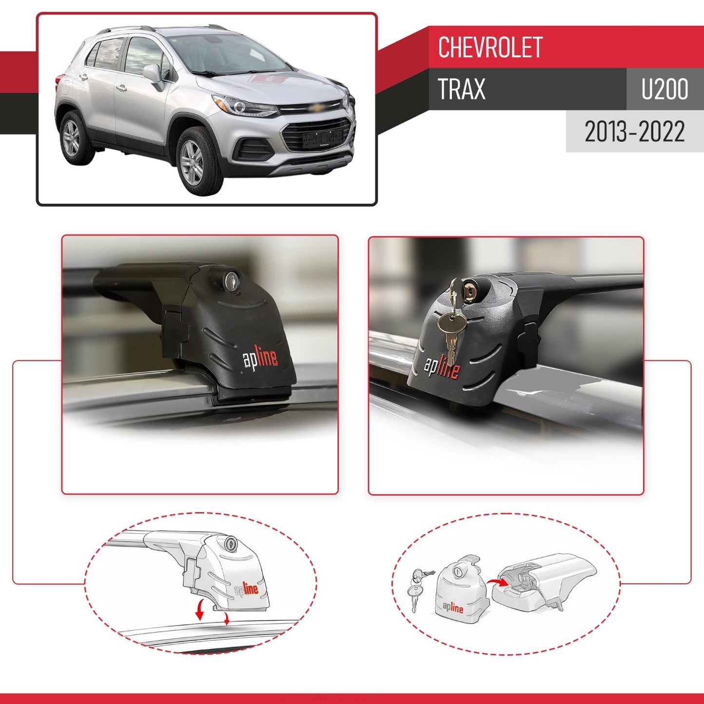 Compatible avec Chevrolet Trax (U200) 2013-2022 ACE-2 modèle Barres de Toit Railing Porte-Bagages de Voiture Noir Aluminium Barres