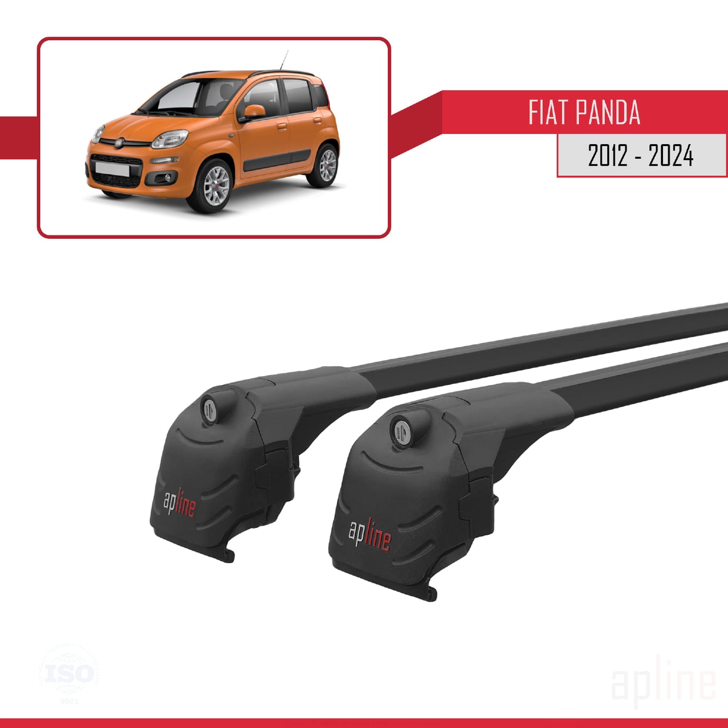 Compatible avec Fiat Panda 3 (319) 2012-2024 ACE-2 Barres de Toit Railing Porte-Bagages de Voiture Noir Aluminium 2 Barres