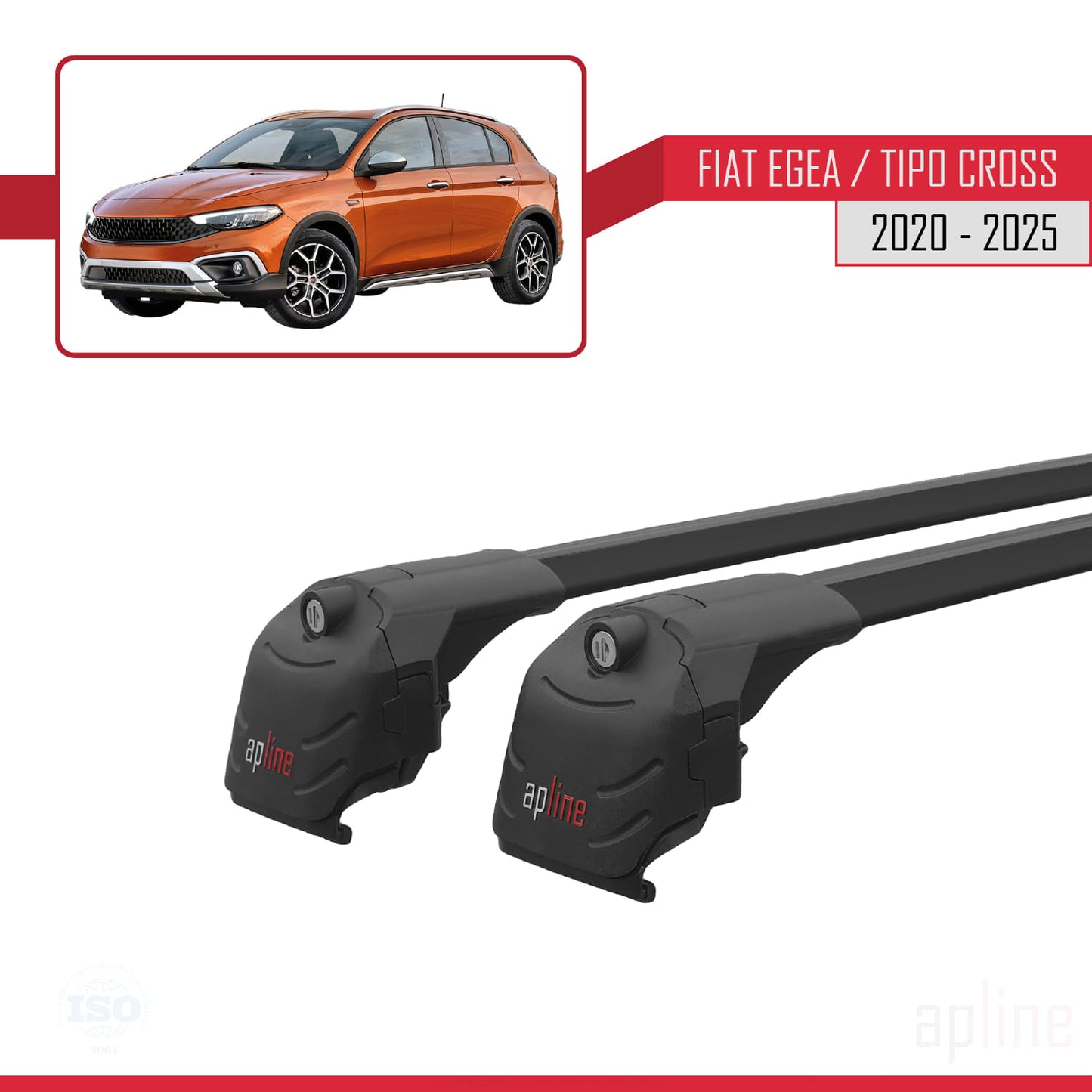 Kompatibel mit Fiat Egea Cross 2020-2025 ACE-2 Relingträger Dachträger Auto Gepäckträger Schwarz Aluminium 2 Stangen