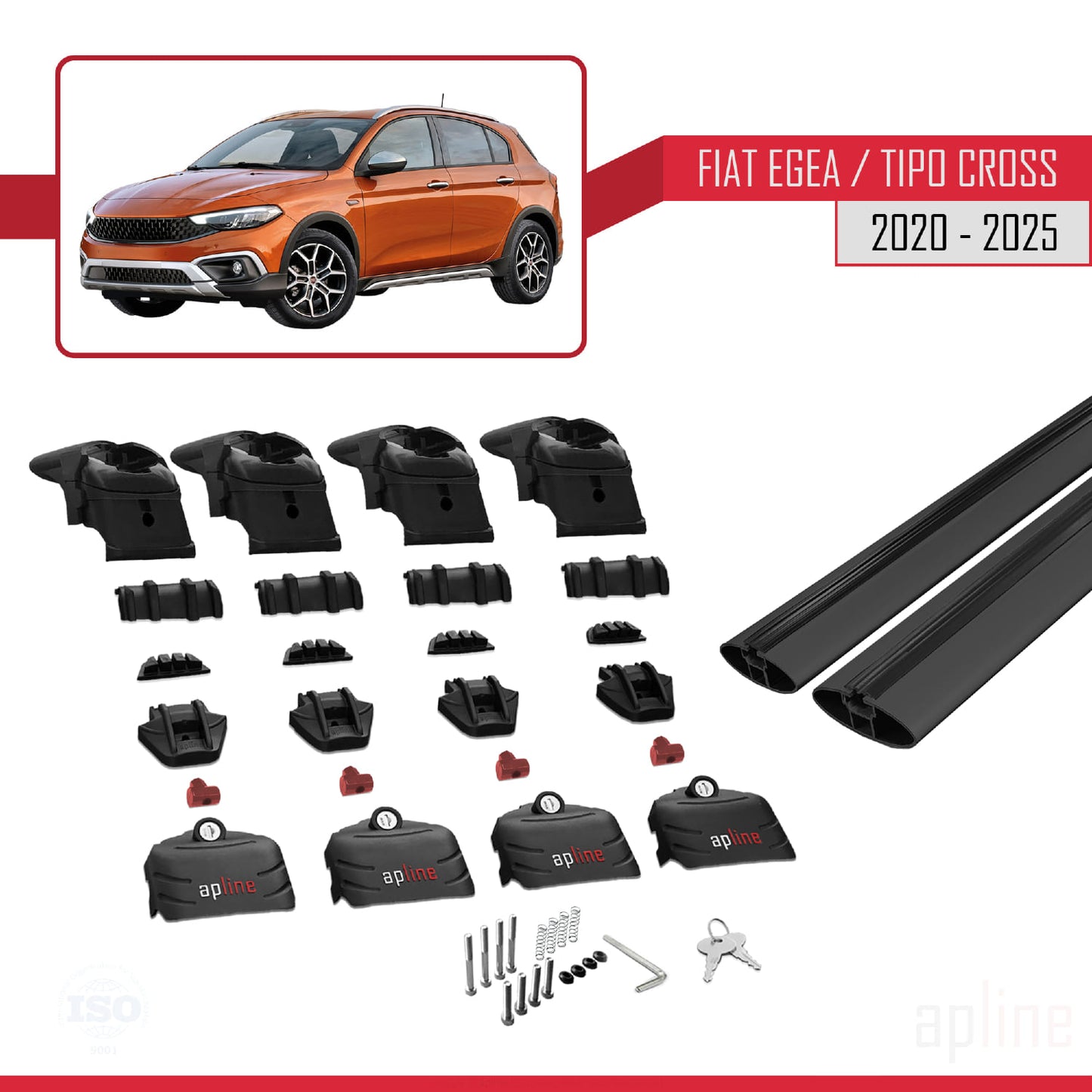 Kompatibel mit Fiat Egea Cross 2020-2025 ACE-2 Relingträger Dachträger Auto Gepäckträger Schwarz Aluminium 2 Stangen