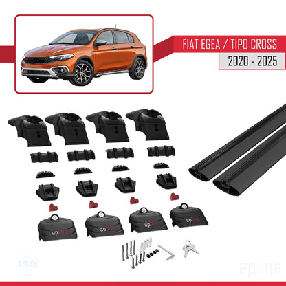Kompatibel mit Fiat Egea Cross 2020-2025 ACE-2 Relingträger Dachträger Auto Gepäckträger Schwarz Aluminium 2 Stangen