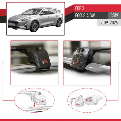Kompatibel mit Ford Focus 4 (C519) Combi 2019-2025 ACE-2 Relingträger Dachträger Auto Gepäckträger Schwarz Aluminium 2 Stangen