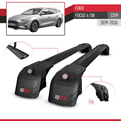 Kompatibel mit Ford Focus 4 (C519) Combi 2019-2025 ACE-2 Relingträger Dachträger Auto Gepäckträger Schwarz Aluminium 2 Stangen