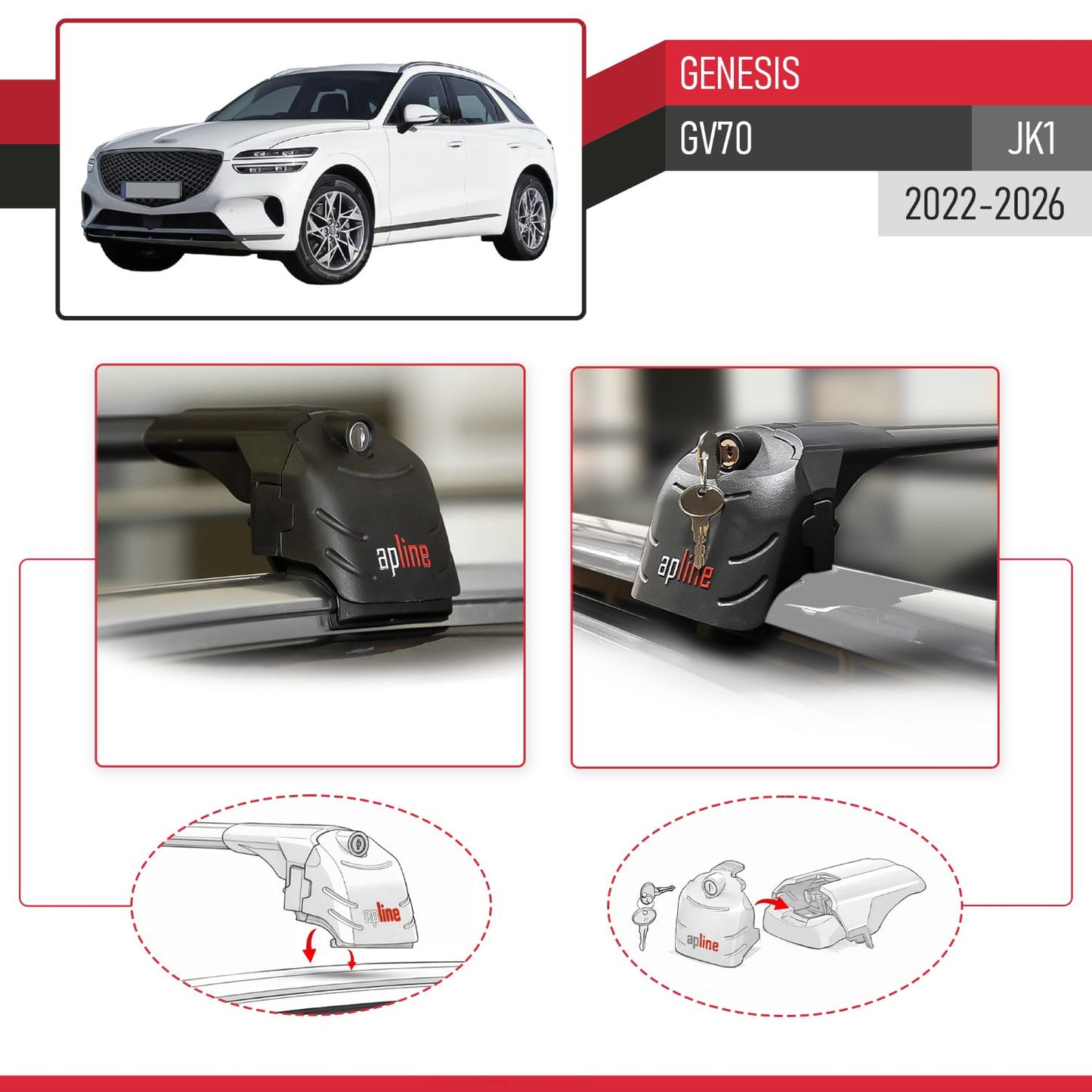 Kompatibel mit Genesis GV70 (JK1) 2022-2025 ACE-2 Relingträger Dachträger Auto Gepäckträger Schwarz Aluminium 2 Stangen