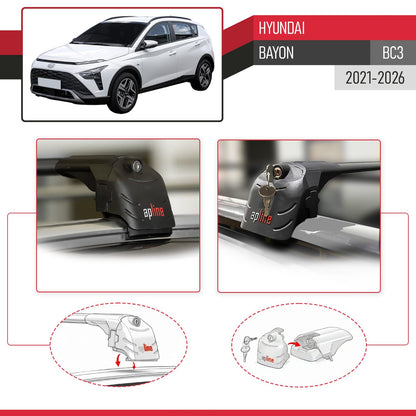 ACE-2 Dakdrager bagagedrager compatibel met Hyundai Bayon (BC3) 2021-2025 Spoorstaven Zwart Aluminium 2 Staven