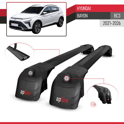 ACE-2 Dakdrager bagagedrager compatibel met Hyundai Bayon (BC3) 2021-2025 Spoorstaven Zwart Aluminium 2 Staven