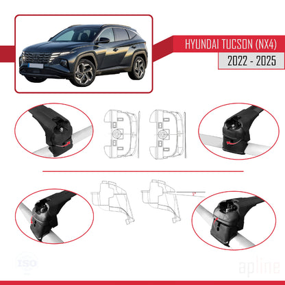 Kompatibel mit Hyundai Tucson 4 (NX4) 2022-2025 ACE-2 Relingträger Dachträger Auto Gepäckträger Schwarz Aluminium 2 Stangen