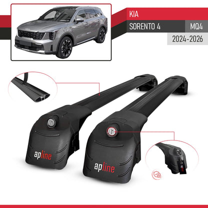 Compatible avec Kia Sorento 4 (MQ4) Post-Facelift 2024-2026 ACE-2 modèle Barres de Toit Railing Porte-Bagages de Voiture Noir Aluminium Barres