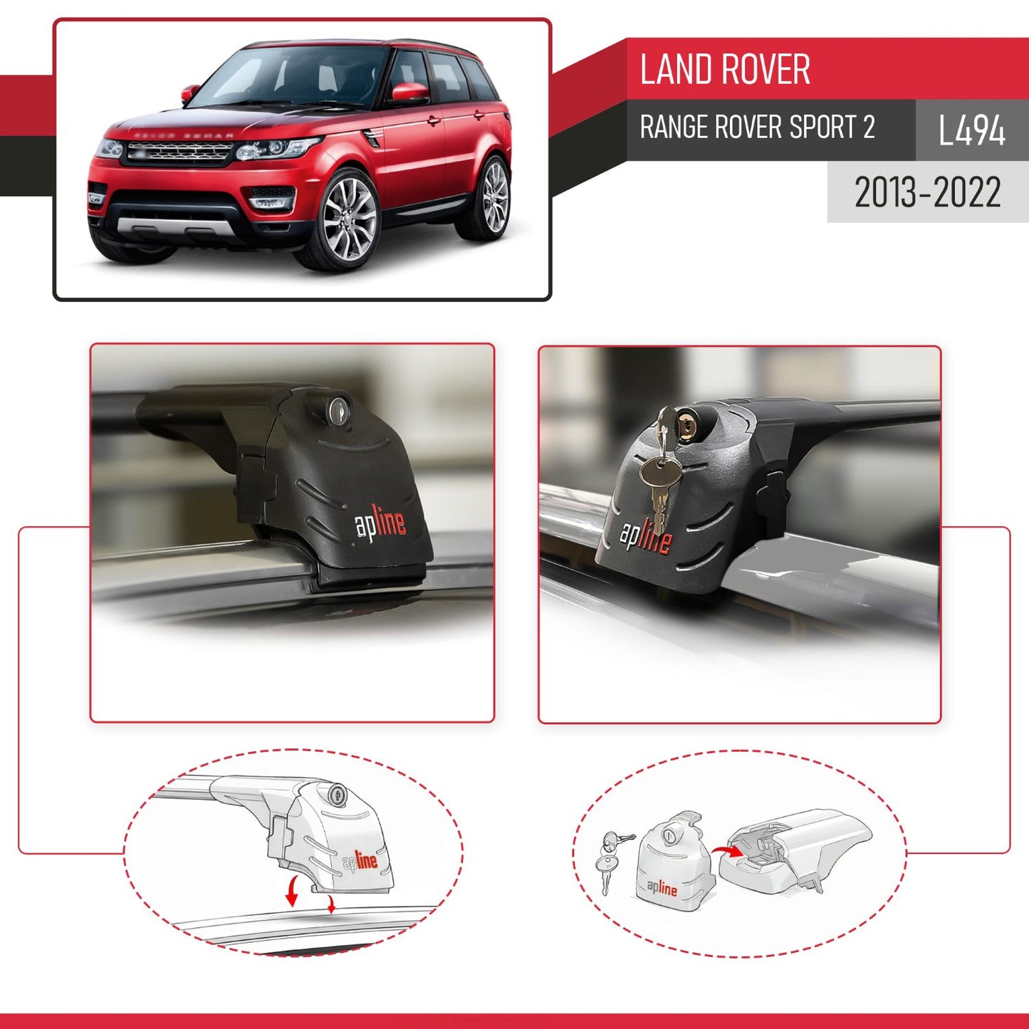 Compatible avec Land Rover Range Rover Sport 2 (L494) 2013-2022 ACE-2 modèle Barres de Toit Railing Porte-Bagages de Voiture Noir Aluminium Barres