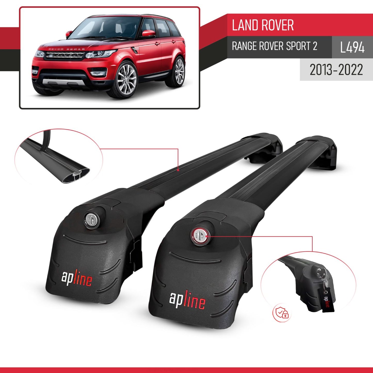 Compatible avec Land Rover Range Rover Sport 2 (L494) 2013-2022 ACE-2 modèle Barres de Toit Railing Porte-Bagages de Voiture Noir Aluminium Barres