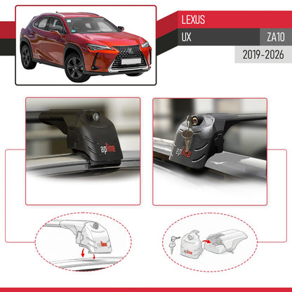 Compatible avec Lexus UX (ZA10) 2019-2026 ACE-2 modèle Barres de Toit Railing Porte-Bagages de Voiture Noir Aluminium Barres